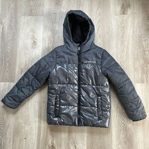 Calvin Klein Jeans Youth Medium Puffer Jacket Girls M Gray Hooded Lined Coat